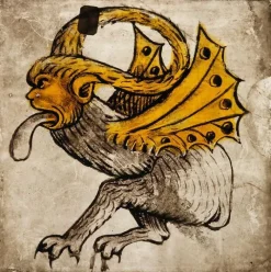 Boutiques de musées Panneaux Aluminium|Panneaux Acryliques-Animal fantastique tirant la langue, à pattes de quadrupède, tête et ailes de dragon (panneaux aluminium)