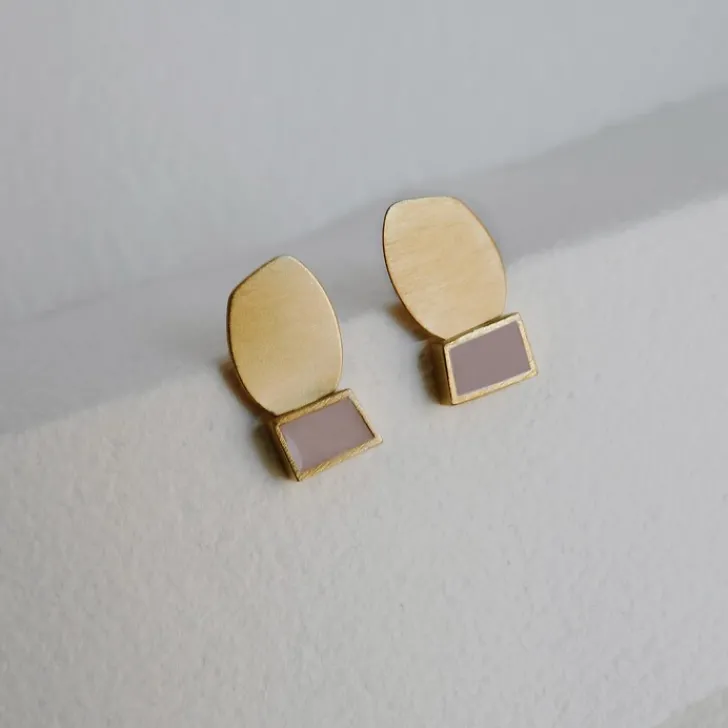 Discount Boutiques de musées Boucles d'oreilles dorées Collage mauve - Joidart