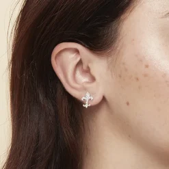 Hot Boutiques de musées Boucles d'oreilles puces Fleur de Lys strass - Oreilles percées