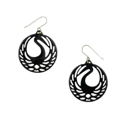Boutiques de musées Boucles D'Oreilles-Boucles d'oreilles Tsuba héron Corne noire