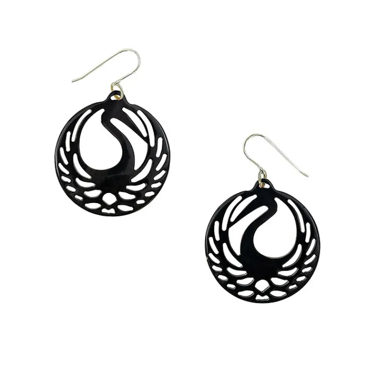 Boutiques de musées Boucles D'Oreilles-Boucles d'oreilles Tsuba héron Corne noire