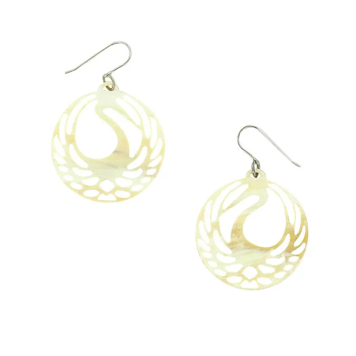 Boutiques de musées Boucles D'Oreilles-Boucles d'oreilles Tsuba héron Corne noire