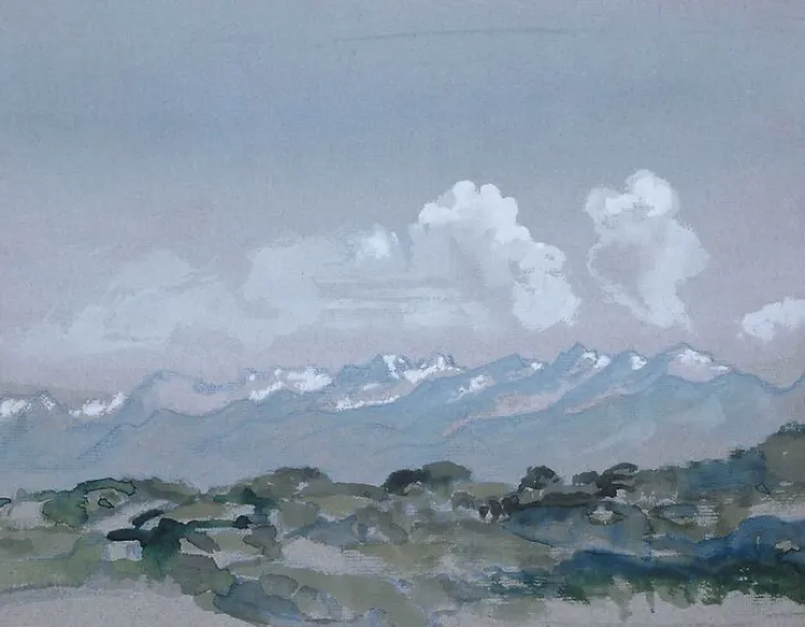 Boutiques de musées Chaîne de montagnes enneigées, le matin (panneaux aluminium)