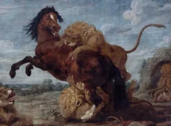 Clearance Boutiques de musées Cheval attaqué par des lions (panneaux aluminium)