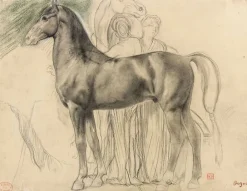 Boutiques de musées Panneaux Aluminium|Panneaux Acryliques-Cheval de profil à gauche et deux femmes retenant un cheval, étude pour Sémiramis construisant Babylone (panneaux aluminium)