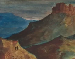 Boutiques de musées Panneaux Acryliques|Toiles Encadrées-Château fort sur une éminence, et au 1er plan, deux personnages sur une colline (panneaux acryliques)