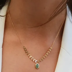 Boutiques de musées Colliers Et Pendentifs-Collier Feuilles de laurier, plaqué or et aventurine