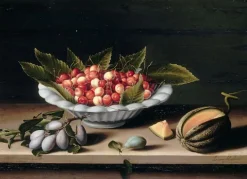 Boutiques de musées Panneaux Aluminium|Toiles Sur Châssis-Coupe de cerises, prunes et melon (panneaux aluminium)