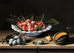 Online Boutiques de musées Coupe de cerises, prunes et melon (toiles sur châssis)