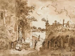 Boutiques de musées Panneaux Acryliques|Toiles Encadrées-Cour pittoresque avec une fontaine (panneaux acryliques)