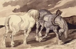 Online Boutiques de musées Deux chevaux de charrette dételés (toiles sans cadre)