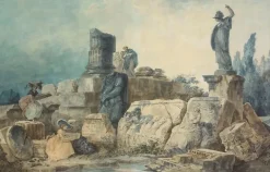 Online Boutiques de musées Deux jeunes femmes dessinant dans un site de ruines antiques (panneaux aluminium)