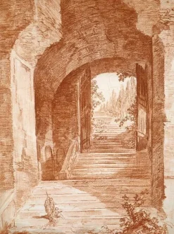 Boutiques de musées Panneaux Aluminium|Toiles Sur Châssis-Escalier franchissant une porte sous l'arc d'une construction antique (panneaux aluminium)