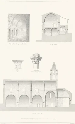 Boutiques de musées Architecture Et Villes-Estampe Coupes et Détails de l'Abbaye de Thoronet, Claude Sauvageot