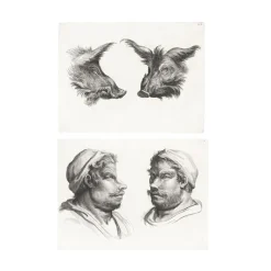 Boutiques de musées Dessins-Estampe Deux têtes de sanglier et deux têtes d'hommes