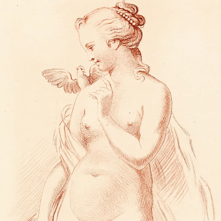 Hot Boutiques de musées Estampe Femme nue debout ayant une colombe sur l'épaule