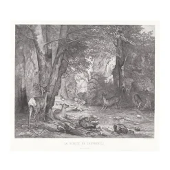 Boutiques de musées Nature, Fleurs Et Paysages-Estampe La Remise des chevreuils d'Emile Daumont d'après Gustave Courbet