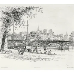 Boutiques de musées Paris Et Le Louvre-Estampe Le Pont des Arts et l'Île de la Cité à Paris - Caroline Helena Armington