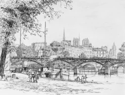 Boutiques de musées Paris Et Le Louvre-Estampe Le Pont des Arts et l'Île de la Cité à Paris - Caroline Helena Armington