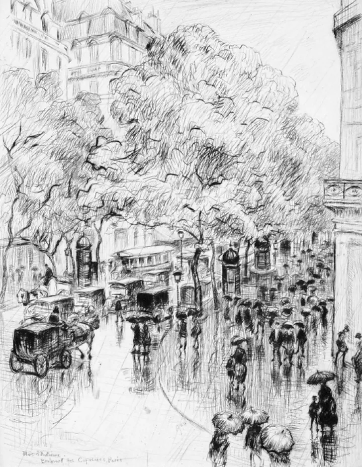 Boutiques de musées Paris Et Le Louvre-Estampe Pluie d'automne, boulevard des Capucines à Paris - Frank Armington