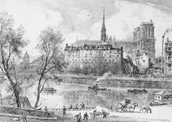 Boutiques de musées Paris Et Le Louvre-Estampe Vue du quai aux fleurs en 1880 - Alfred-Louis Brunet-Debaines