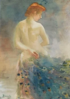 Discount Boutiques de musées Femme nue, de dos, avec une queue de paon, la tête de profil à droite (toiles encadrées)