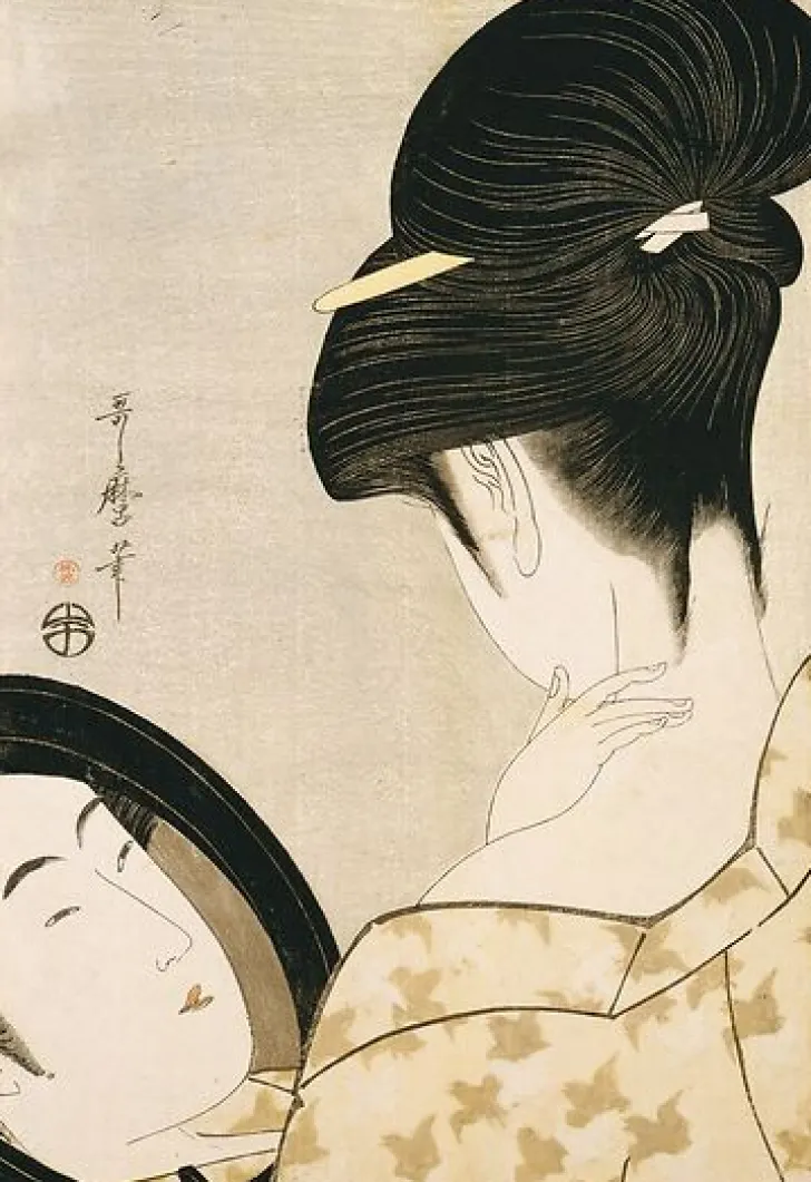 Boutiques de musées Panneaux Aluminium|Toiles Encadrées-Femme se poudrant le cou (panneaux aluminium)