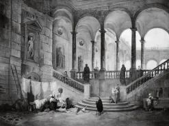 Discount Boutiques de musées Grand escalier d'un palais avec lavandières (affiches d'art encadrées)