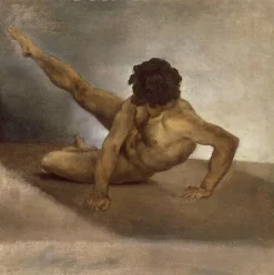 Boutiques de musées Panneaux Aluminium|Panneaux Acryliques-Homme nu renversé sur le sol (panneaux aluminium)