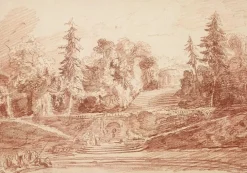 Hot Boutiques de musées Jardin en terrasse, animé de figures avec un temple rond (panneaux acryliques)