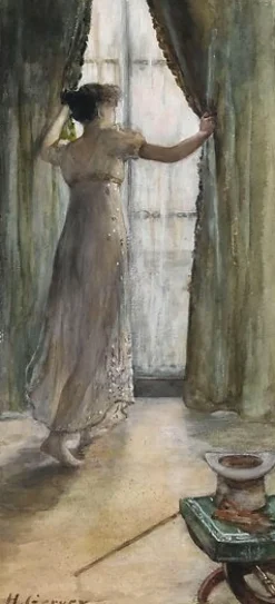 Boutiques de musées Panneaux Aluminium|Panneaux Acryliques-Jeune femme debout, vue de dos, devant une fenêtre (panneaux aluminium)