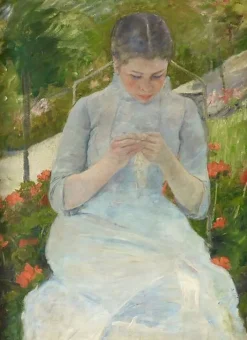Discount Boutiques de musées Jeune fille au jardin, dit aussi Femme cousant dans un jardin (toiles encadrées)