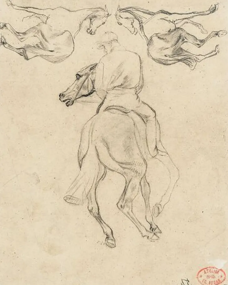 Boutiques de musées Toiles Sur Châssis|Toiles Sans Cadre-Jockey à cheval, vu de dos, et deux chevaux (toiles sur châssis)