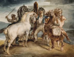 Boutiques de musées Le marché aux chevaux : cinq chevaux au piquet (toiles sur châssis)