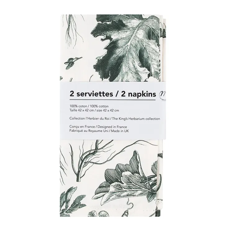 Hot Boutiques de musées Lot de 2 serviettes de table L'Herbier du Roi Vert - 42x42 cm