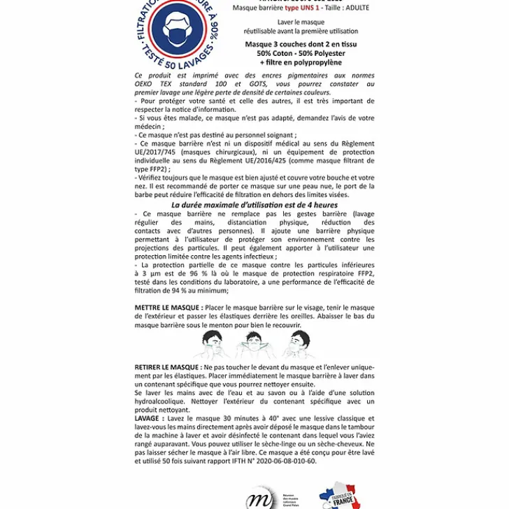 Boutiques de musées Masques Réutilisables-Masque réutilisable en tissu - Émile Bernaux - Décor floral Art nouveau