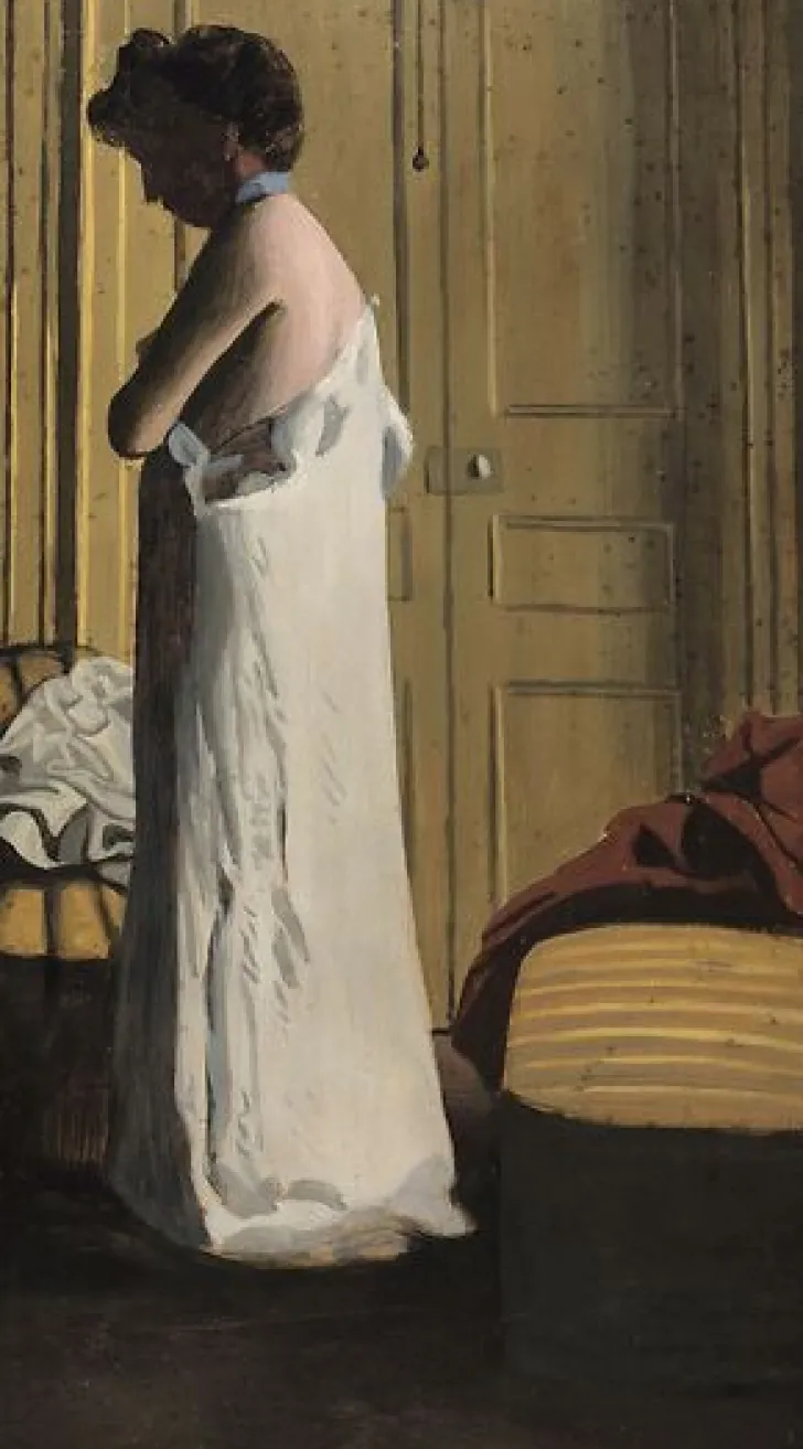 Boutiques de musées Panneaux Aluminium|Panneaux Acryliques-Nu dans un intérieur, femme retirant sa chemise (panneaux aluminium)