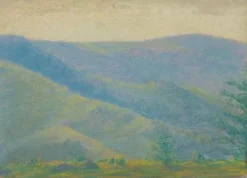 Outlet Boutiques de musées Paysage de montagne avec sapins au premier plan (panneaux aluminium)