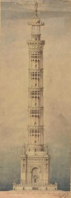 Boutiques de musées Panneaux Aluminium|Panneaux Acryliques-Projet de phare monumental pour Paris, élévation (panneaux aluminium)