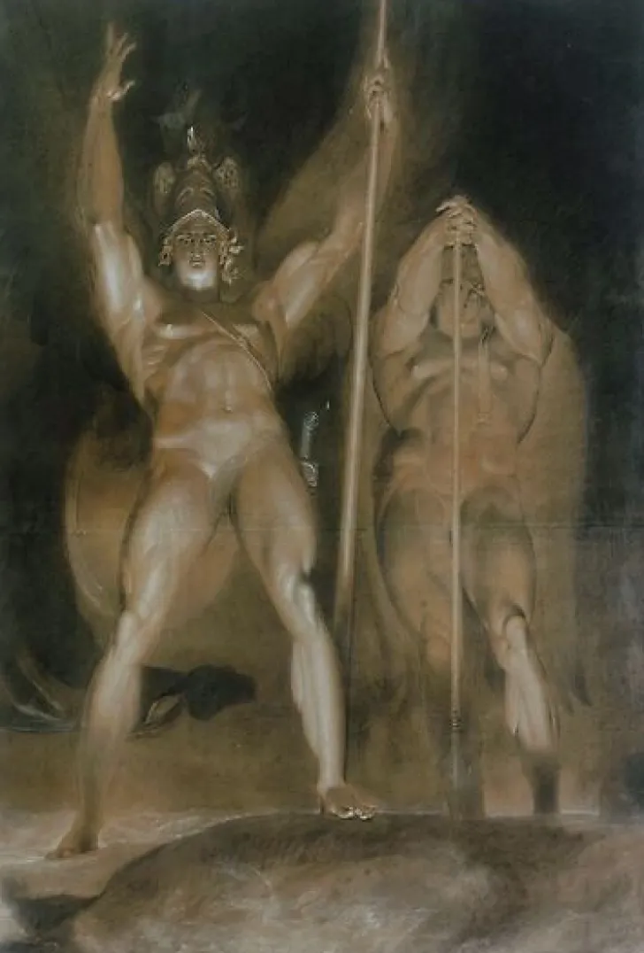 Boutiques de musées Panneaux Aluminium|Toiles Sur Châssis-Satan et Belzébuth debout, de face, domiant des nuées enflammées (panneaux aluminium)