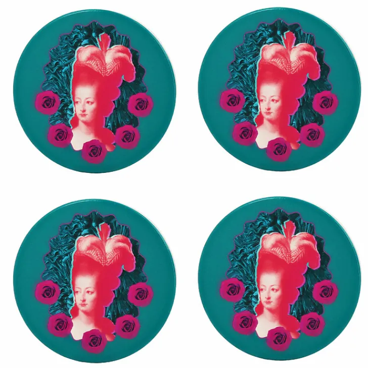 Boutiques de musées Design|Art De La Table-Set de 4 dessous de verre en céramique Marie-Antoinette Pop Bleu canard