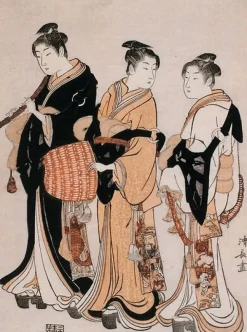 Online Boutiques de musées Trois jeunes femmes déguisées en Komuso (ménestrel ambulant) (toiles sans cadre)