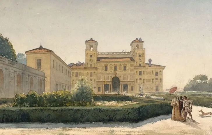 Clearance Boutiques de musées Villa Médicis : vue générale avec des personnages en costume Renaissance (toiles encadrées)